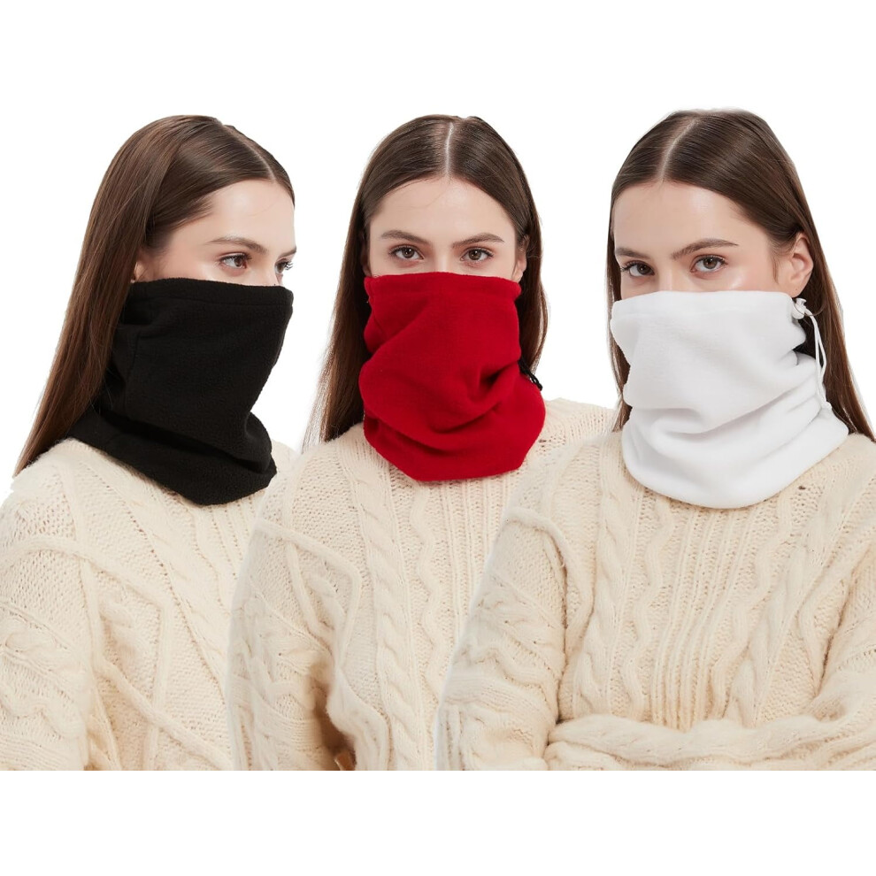 3 Pack Winter Neck Warmer Neck Gaiter With Adjustable Drawstring, Fleece Skiing Cycling Windproof Balaclava Scarf For Men Women 9193271552086