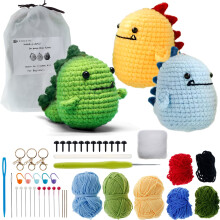 Qenwkxz Beginner Crochet Kit, Cute Colorful Dinosaurs Crochet Set, Professional Starter Kit for Adults and Kids, DIY Craft Art Accessories