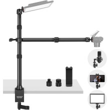 Tabletop Overhead Camera Mount Stand with 2 Section Telescopic Extension Arm, Phone Holder, Ball Heads, Screw