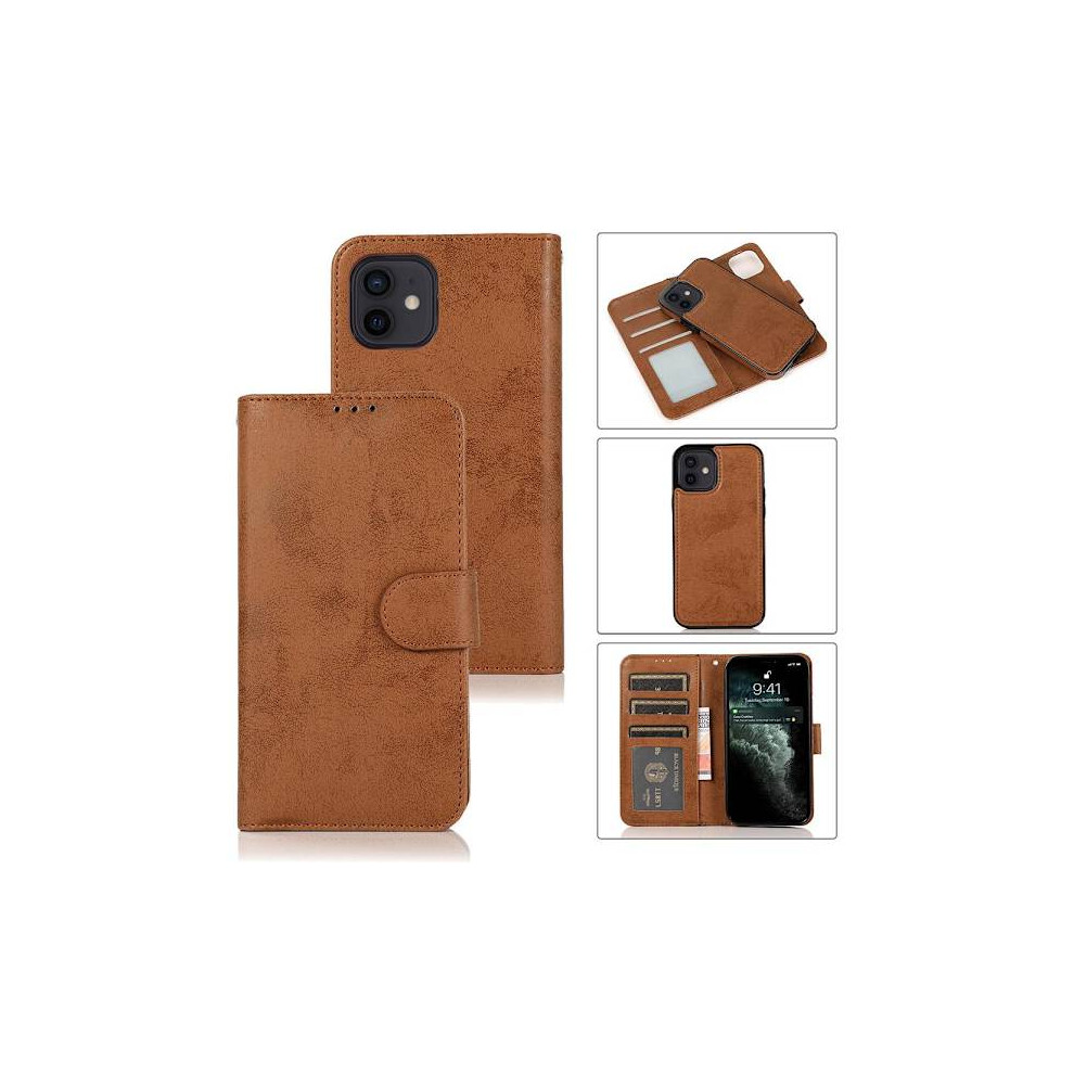 Compatible With Iphone 12 Mini - Stylish Practical Dual Function Wallet Case Brown 9193271555155