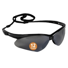 Safety Glasses, with Mirror Coating, Smoke Lenses, Black Frame, Unisex Sunglasses for Men and Women (Qty 12)