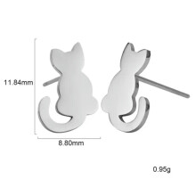 RSAMD Lovely Cartoon Animal Earring Stainless Steel Silver Color Ear Stud for Girls-02#(cat)