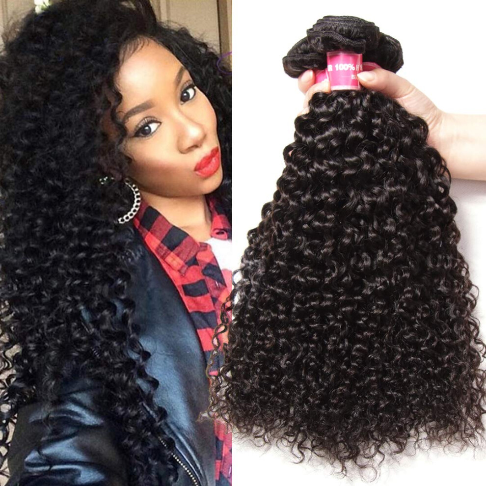 Unisex 8A Grade Virgin Brazilian Curly Hair Weave Bundles, Unprocessed Human Hair Weft 14 16 18 Inch