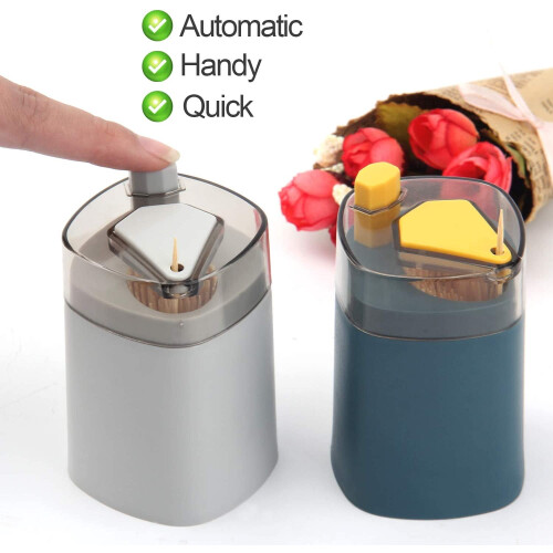 Feiona Toothpick Holder Dispenser, Pop-Up Automatic for Kitchen Restaurant, Compatible with Thickening Toothpicks, Grey 2
