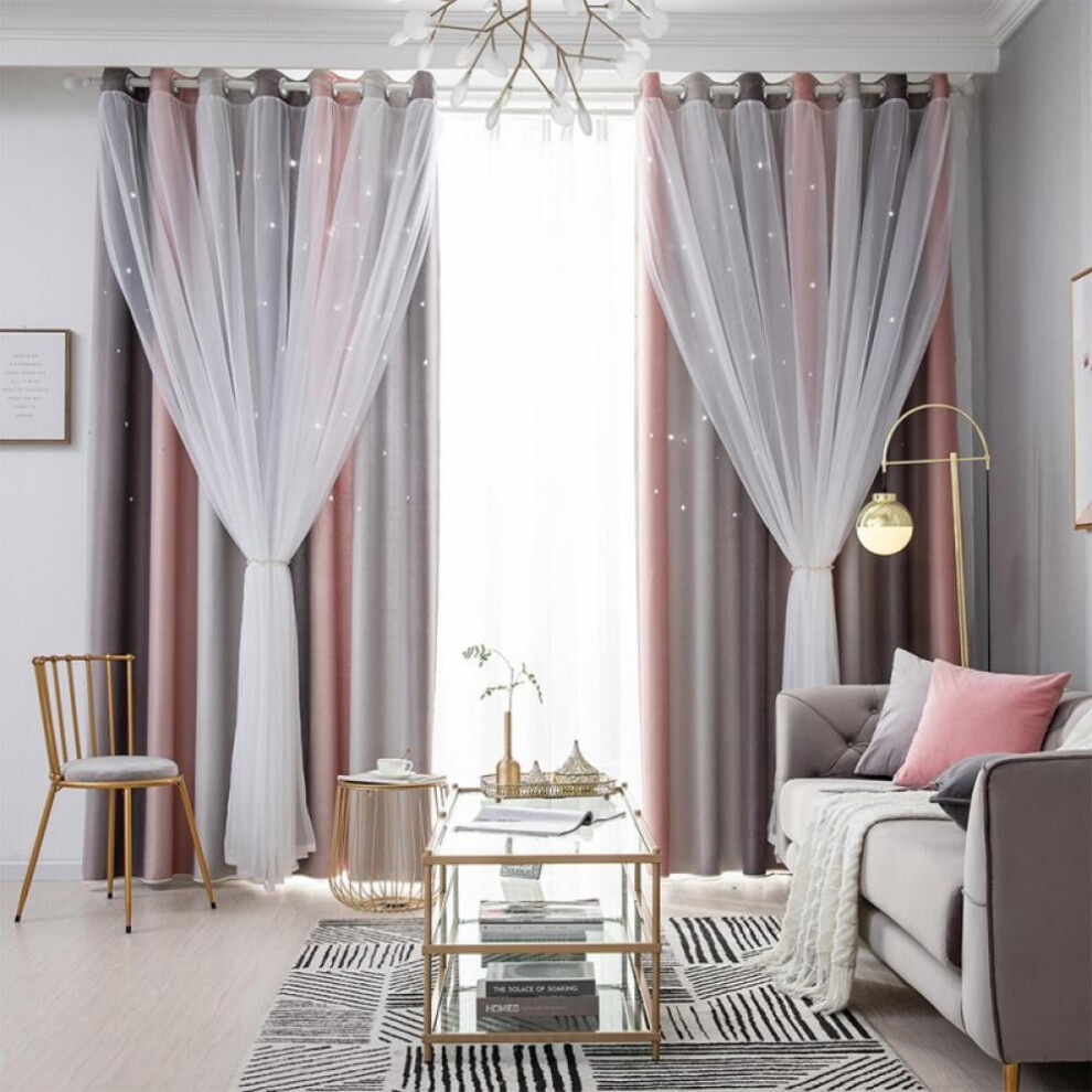 Color Starlight Curtains, Color Striped Hollow Star Curtains, Suitable For Children's Girls Bedroom And Living Room Pink