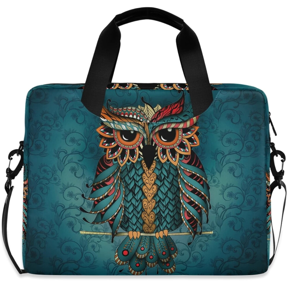 Owl Print Boho Ethnic Laptop Case Bag Sleeve Portable Crossbody Messenger Briefcase W/Strap Handle, 13 14 15.6 9418476326639