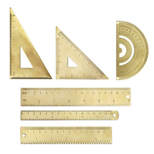Mini Retro Brass Ruler Triangle Ruler Protractor Measure Tools Cartography Ruler 1