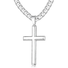 925 Sterling Silver Cross Necklace for Men Women, 45mm Stainless Steel Cuban Link Chain, 18K White Gold Plated Crucifix, 28in-71cm