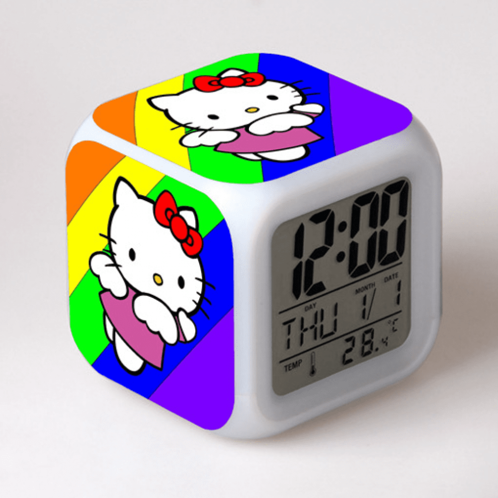 Hanntaoo Digital Alarm Clock For Kids, Hello Kitty 7 Color Led Wake Up Clock With Thermometer & Night Gift For Boys Girls A93-039 Htnl#1037 Light