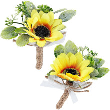 2pcs Yellow Sunflower Boutonniere for Men, Groom & Groomsman, with Pins, Artificial Flower Accessories Compatible with Wedding, Party, Prom Suit
