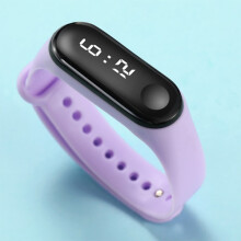 Children 3D Cute Cartoon Digital Watches Waterproof Sports LED Light Purple