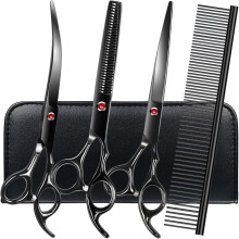 Professional Dog Grooming Scissors Set Stainless Steel Dog Grooming Kit - Thinning, Curved Scissors and Comb for Dog Cat Pet