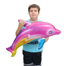 Large 36 Inch Pink Rainbow Dolphin Inflatable Pool Toy for Beach and Pool Parties