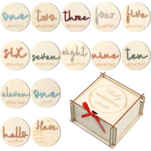 Wooden Baby Monthly Milestone Cards 3D Engraved Double Sided with Box Morandi Color Set of 7