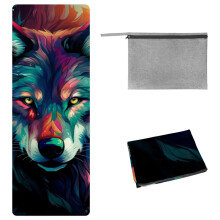 Wolf Yoga Mat Towel with Storage Bag - 72.8"x26.8" - Suitable for Hot Yoga, Pilates, Fitness - Yoga Blankets Included