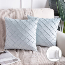 Phantoscope 18" x 18" Modern Light Blue Plaid Velvet, Polyester Throw Pillow , ( 2 Count)
