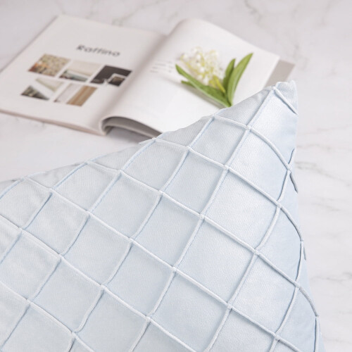 Phantoscope 18" x 18" Modern Light Blue Plaid Velvet, Polyester Throw Pillow , ( 2 Count) 1