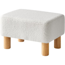 Modern Footrest Ottoman, Soft Padded Teddy Velvet Seat with Wood Legs, Small Square Pouf for Living Room Bedroom Office 15.74" D11.41" W9.84" H