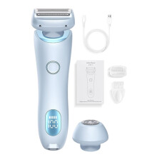 2-in-1 Bikini Trimmer Electric Shaver for Women, Silky Glide Pro Hair Removal for Shaving Legs, Arms, Underarms and Face Blue