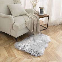 Deluxe Ultra Soft Faux Sheepskin Fur Series Fluffy Decorative Indoor Shag Area Rug, 2 x 3 Feet, Gray and White, 1 Pack
