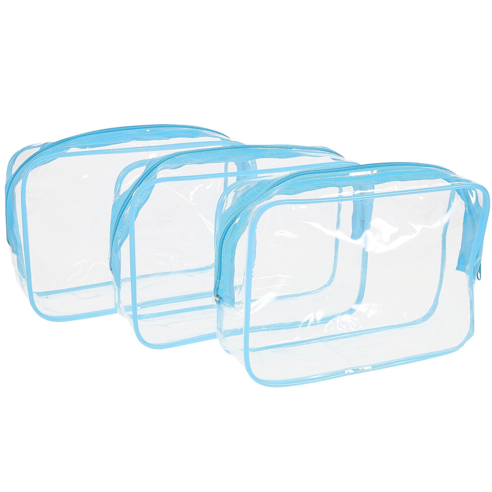 Blue Eease 3Pcs Clear Toiletry Carry Pouch Zipper Cosmetic Bag Travel Makeup Case