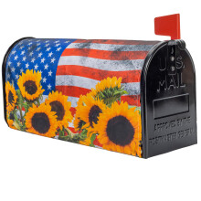 Patriotic Sunflower Magnetic Mailbox Cover with American Flag Eagle for Outdoor Garden Decor 21x18in