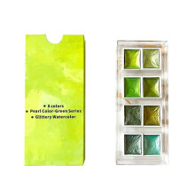 Poaug 8 Color Green Glitter Watercolor Paint Set, Pearlescent Artist Art Set for Fabric & Paper Crafts, Compatible with Office, Craft, Stationery