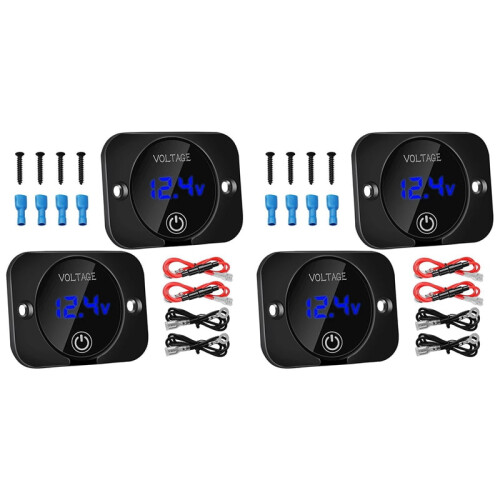 4 Pack LED Digital Voltmeter with Contact Switch,DC 12V 24V Car Voltmeter LED Digital Display Waterproof Voltmeter Panel
