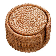 Coffee Mug Holder Set with 6 Rattan Coasters and Storage Rack