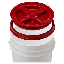 5 Gallon White Bucket & Gamma Seal Lid - Food Grade Plastic Pail & Gamma2 Screw Seal Tight Lid (Red)