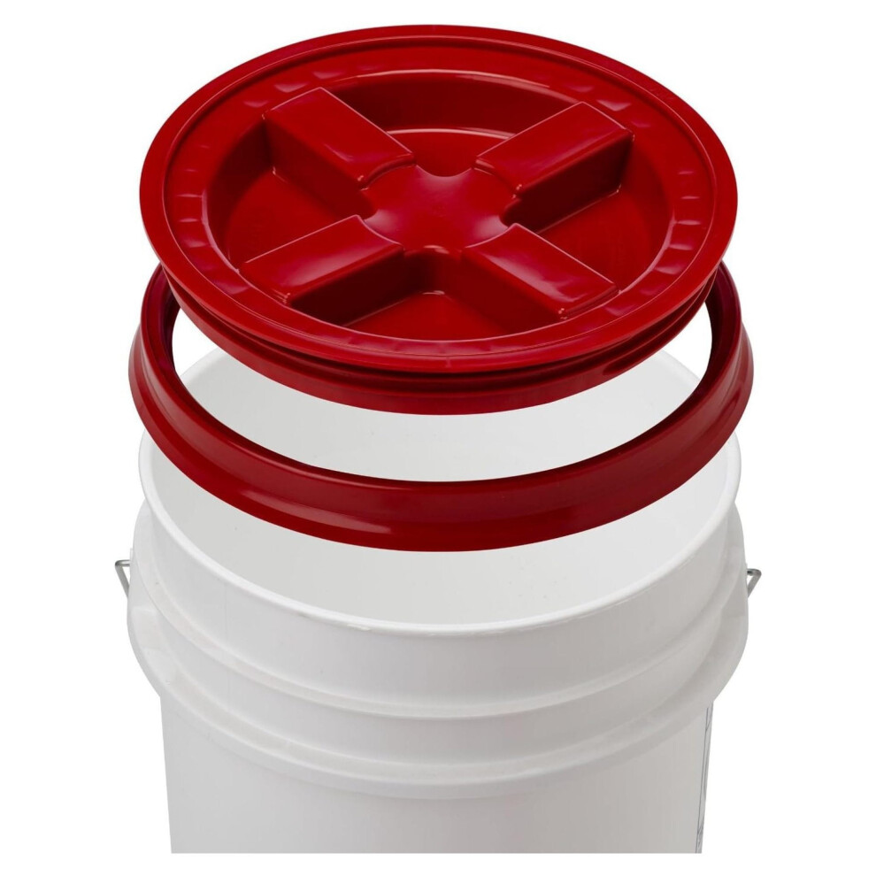 5 Gallon White Bucket & Gamma Seal Lid - Food Grade Plastic Pail & Gamma2 Screw Seal Tight Lid (Red) 9558633709803