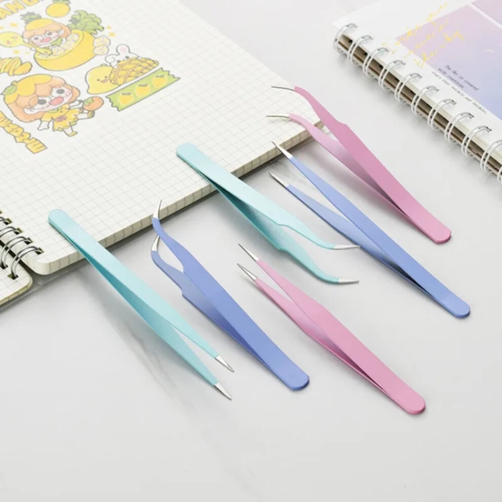 DEKAXID Stainless Colored Tweezers Straight Curved Picking Tool Nail Art Sticker Rhinestones Pointed Nipper Makeup Eyelash DIY Tweezer
