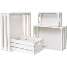 Set of 4 Large Wooden Crates Decorative - Whitewashed Nesting Storage Boxes for Display, Rustic Farmhouse Style, 100% Wood