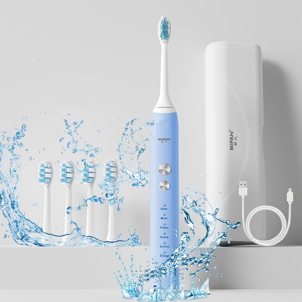 Kiplyki New Arrivals USB Charging Electric Toothbrush, Electric Toothbrush With 4 Brush Heads, Smart 5-ModesTimer Electric Toothbrush IPX7