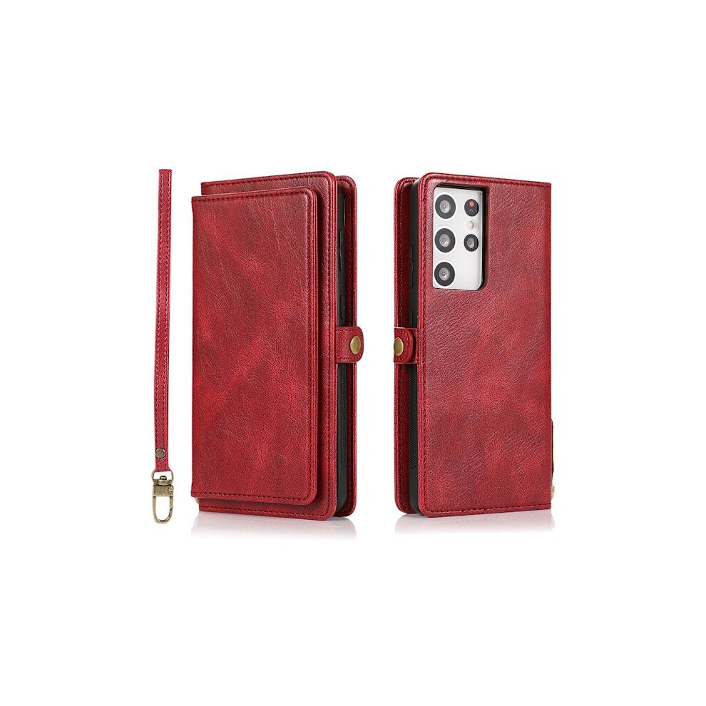 Compatible With Samsung Galaxy S21 Ultra - Well-Thought Practical 2-1 Wallet Case Red 9418476332722