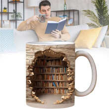 Clearance sale! 3D Bookshelf Mug 3D Effect Books Mugs Cool Birthday Christmas Gifts for Him Her White Ceramic Mug 11Oz