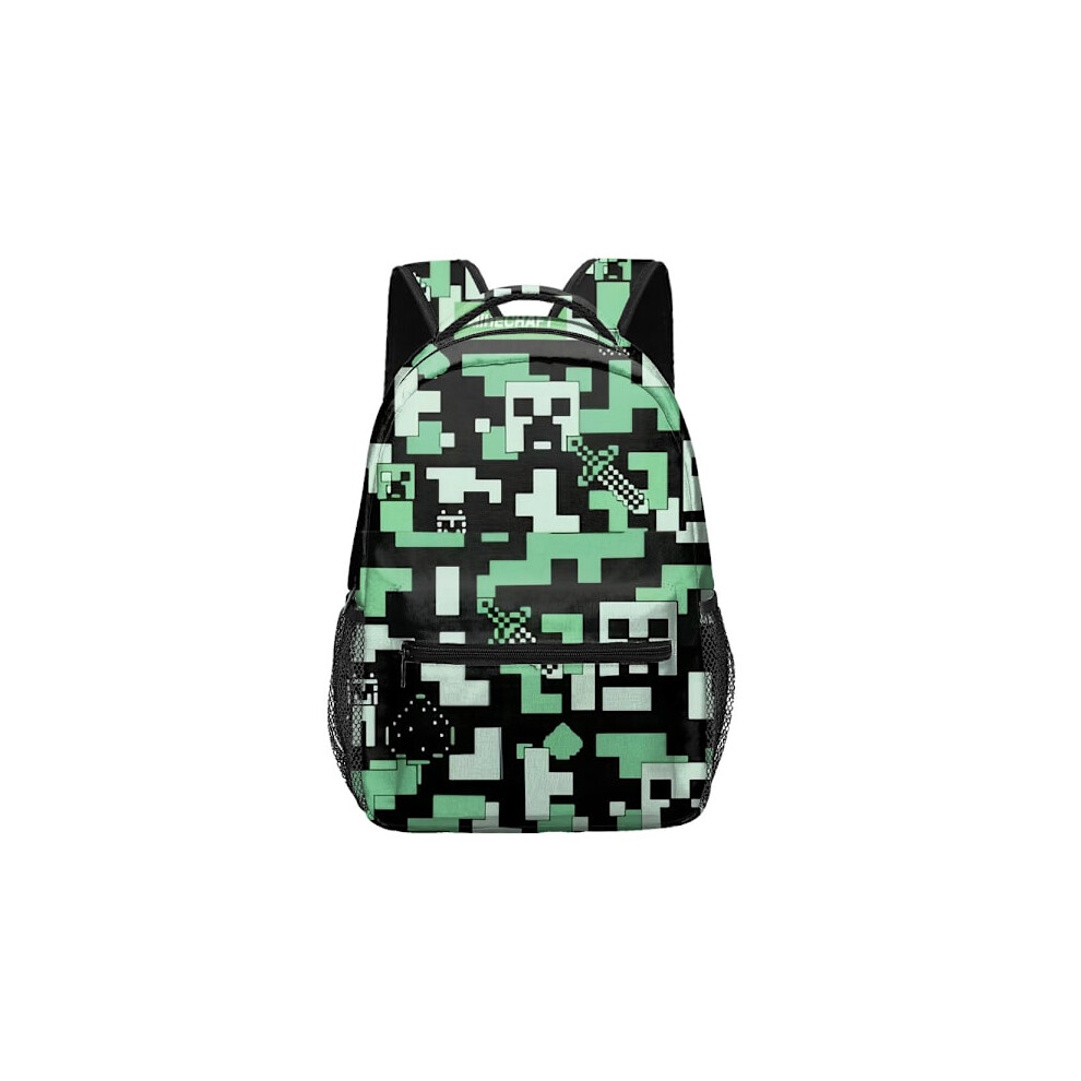 Compatible Minecraft Backpack For Boys | Black School Backpack For Kids | Green Creeper Zombie Skeleton Enderman & Cave Spider{ee} L