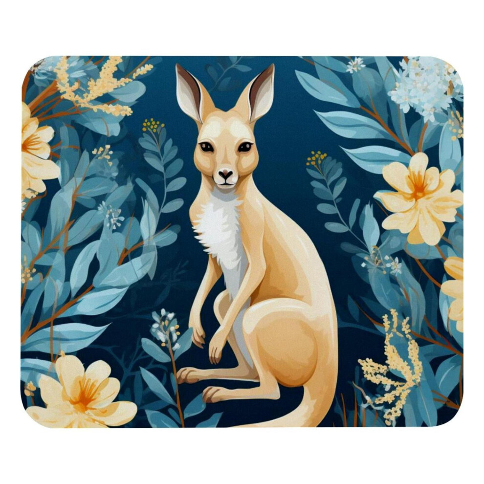 Square Mouse Pad, Non-Slip Rubber Base Computer Mousepad For Office Laptop - Kangaroo Flower Leaf Blue 9130661614009