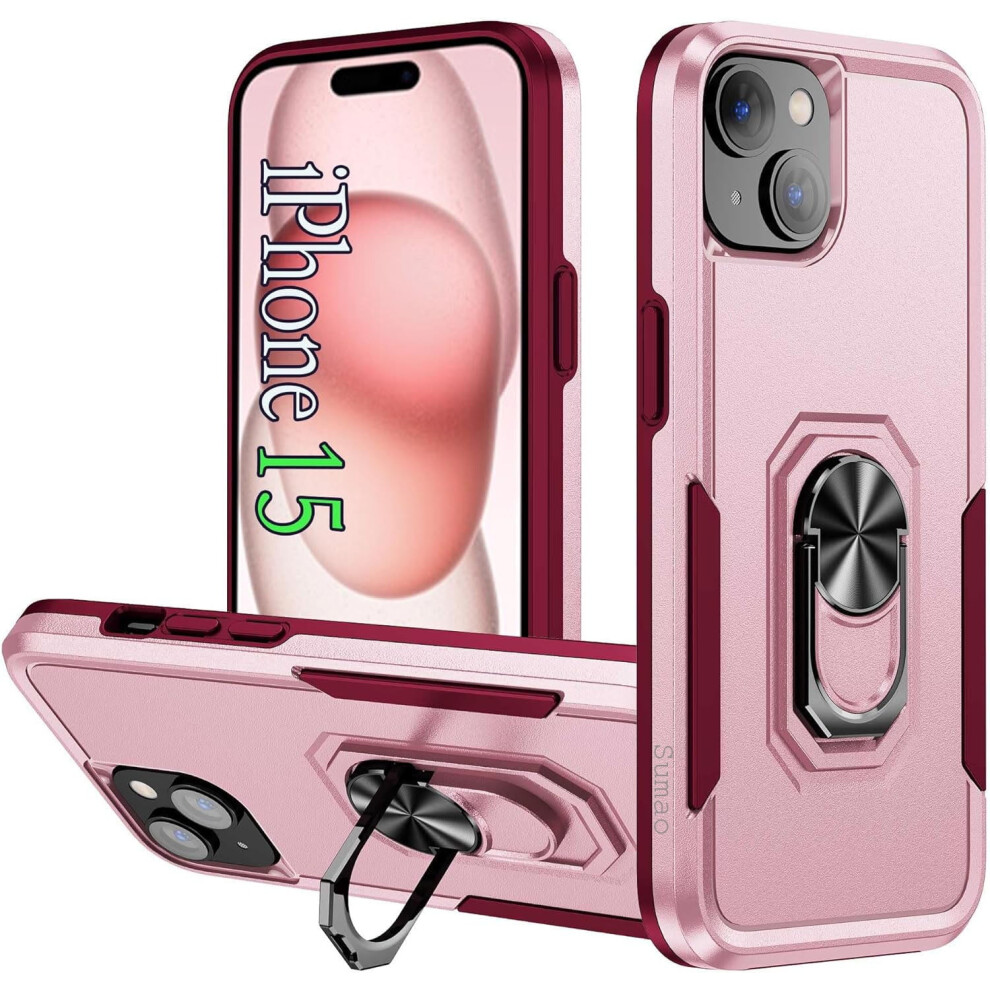 Sumao For Compatible With Iphone 15 Case With Ring,Military Grade Shockproof Liquid Silicone Slim Phone Case- Pink 9170372840069