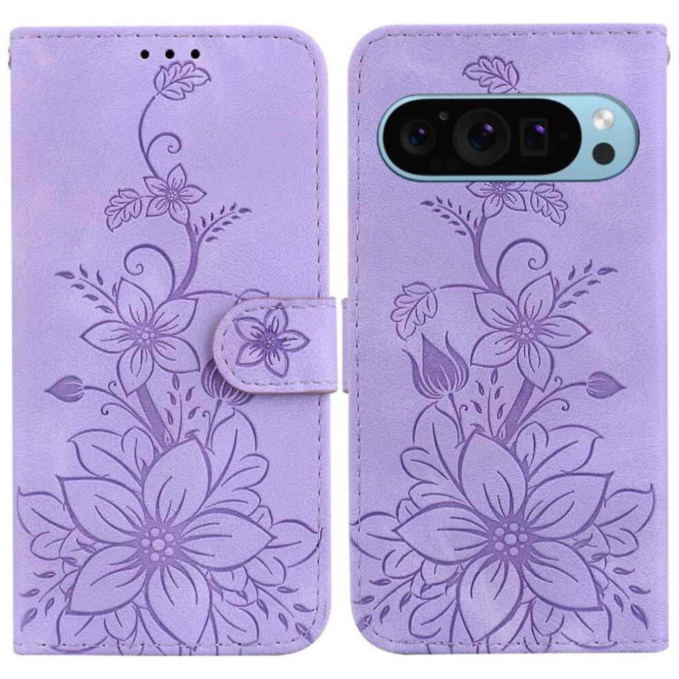 Case For Google Pixel 9 Pro Wallet Card Holder Magnetic Kickstand Embossed Lily 9170372840373