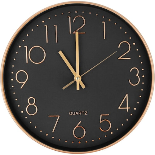 Modern Silent Quartz Wall Clock 25cm, Oversized Numbers Round Wall Clock (Rose Gold)