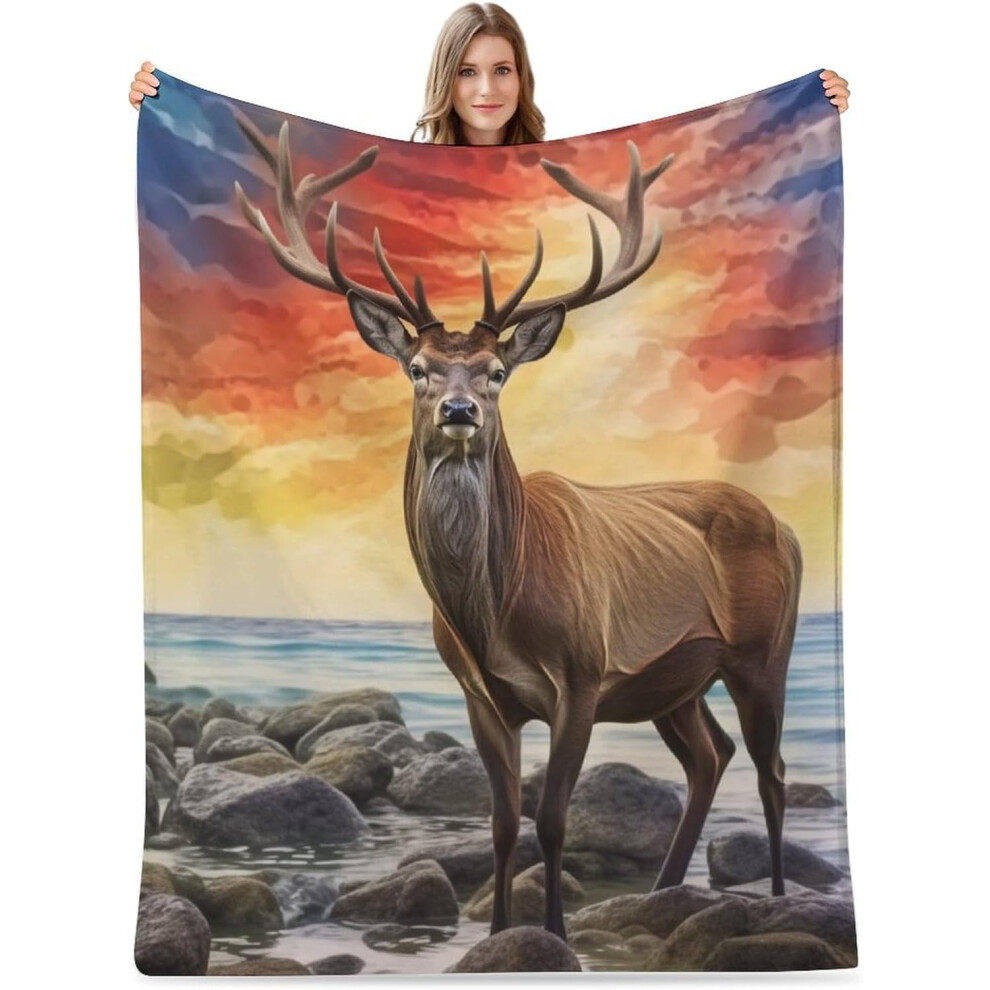 Throw Blanket Flannel Fleece Deer Sunset 30"x40" Warm Cozy Soft Lightweight Throws Birthday Gifts for Toddler Baby Pets