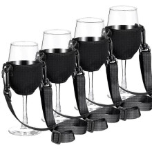 4 pcs Portable Wine Glass Holder Strap Wine Harness Yoke Glass Holder A
