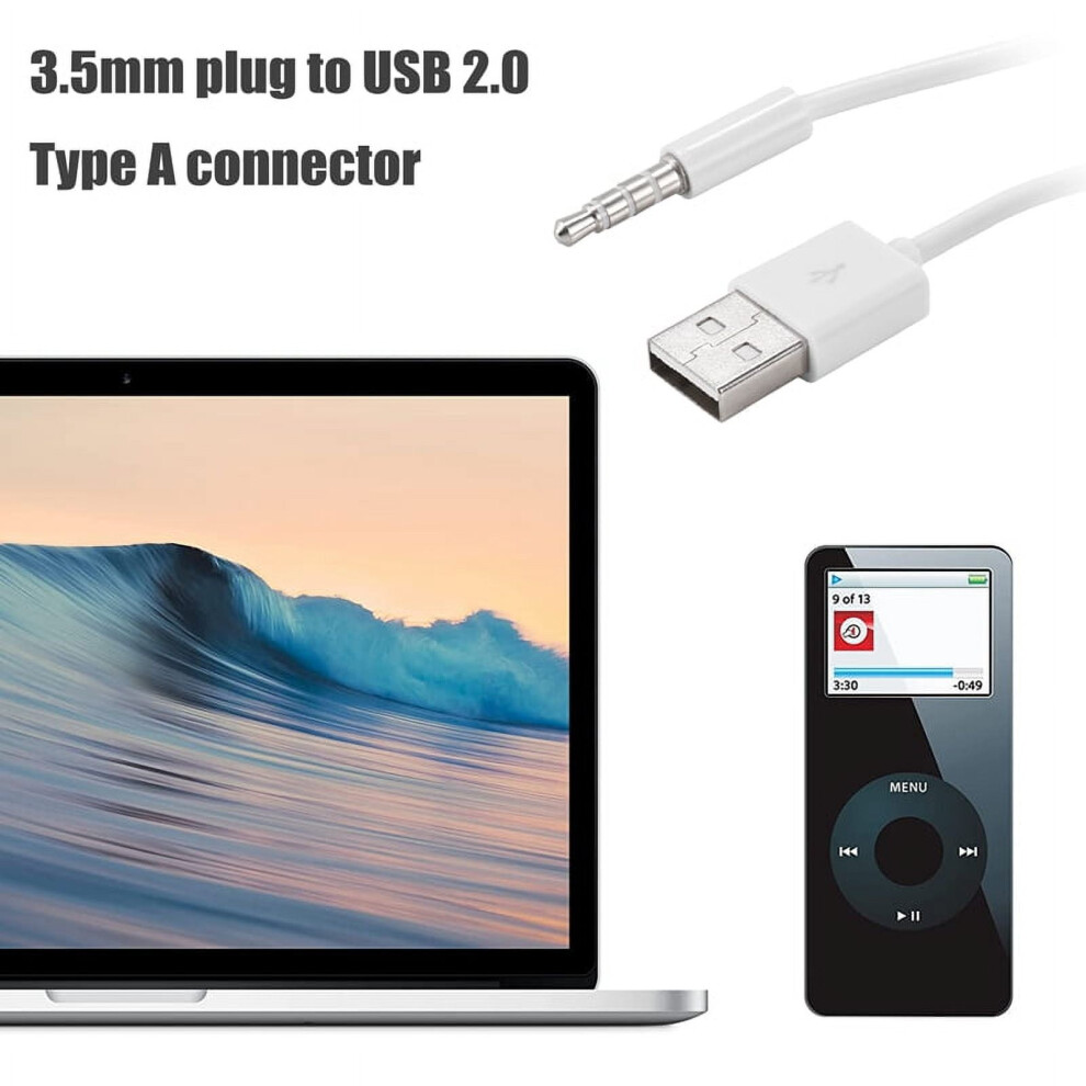 3.5Mm Plug Audio Aux To Usb 2.0 Plug Adapter Charging Cable 1M White 9165521386260
