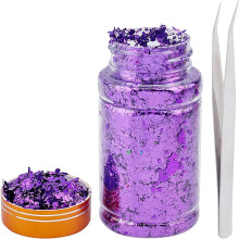 Gold Foil Flakes Metallic Foil Flakes Metal Gold Leaf with Tweezers for Nail Art Painting Crafts Resin Jewelry Making Purple