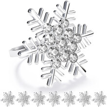 Christmas Silver Snowflake Napkin Rings Set of 8 with Sparkling Rhinestones for Holiday Table Decor