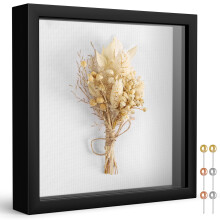 8x8 Black Shadow Box Frame with Linen Back, Push Pins, Wall Mount Memory Display Case for Keepsakes