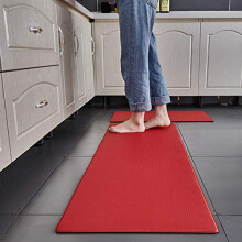 Kitchen Rugs 2PCS Anti Fatigue Cushioned Non Slip Waterproof PVC Floor Mat Set 17x30 17x47 Red