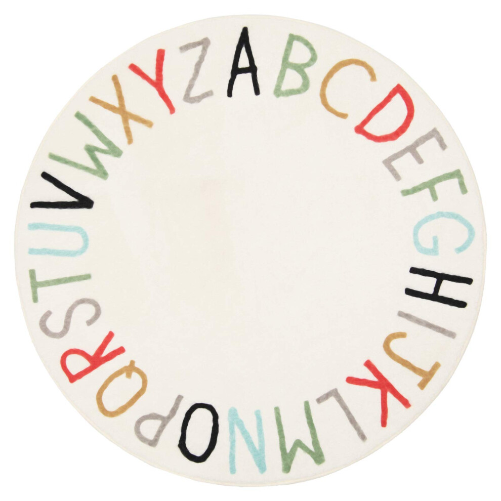 Rainbow Round Kids Play Rug with Alphabet Learning Design, Extra Soft Large Nursery Carpet 40 Inch