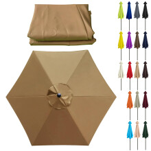 Patio Umbrella Canopy Replacement 9.8ft 6 Rib Waterproof UV Protection Khaki Cover